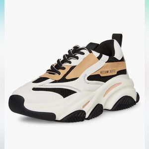 Steve Madden White and Black Sneakers with Tan Details